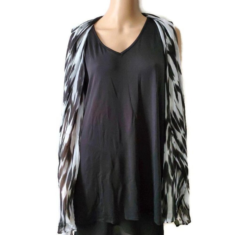 Timeline Womens Plus Size Cloak Style Longline Sleeveless Black Tunic Blouse 3XL - Picture 3 of 13
